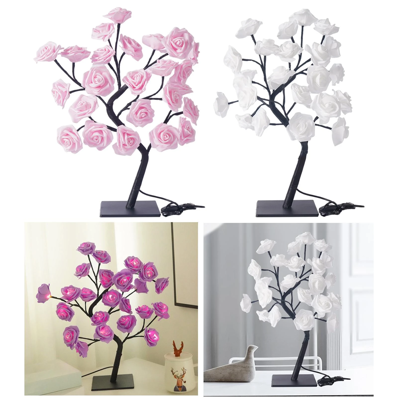24 LED Table Lamp Rose Flower Tree Light Gift USB Night Light for Home