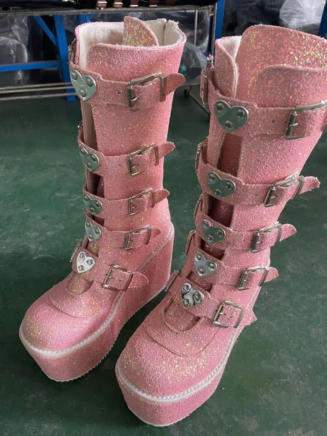 Brand Design Big Size 43 Black Gothic Style Cool Punk Motorcycles Boots Female Platform Wedges High Heels Calf Boots Women Shoes platform boots,women boots
