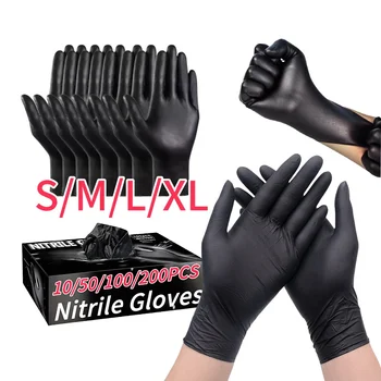 Black Disposable Nitrile Gloves Disposable Food Working Latex Glove Waterproof Gloves for Cleaning Tattooing Manicures Salon