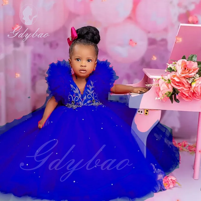 Rose Pink Flower Girl Dress For Wedding Applique Puffy Sleeveless Baby Kids Birthday Party First Communion Gowns