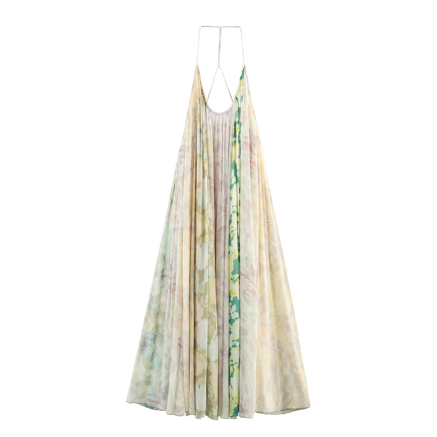 Women's Floral Print Backless Halter Maxi Dress