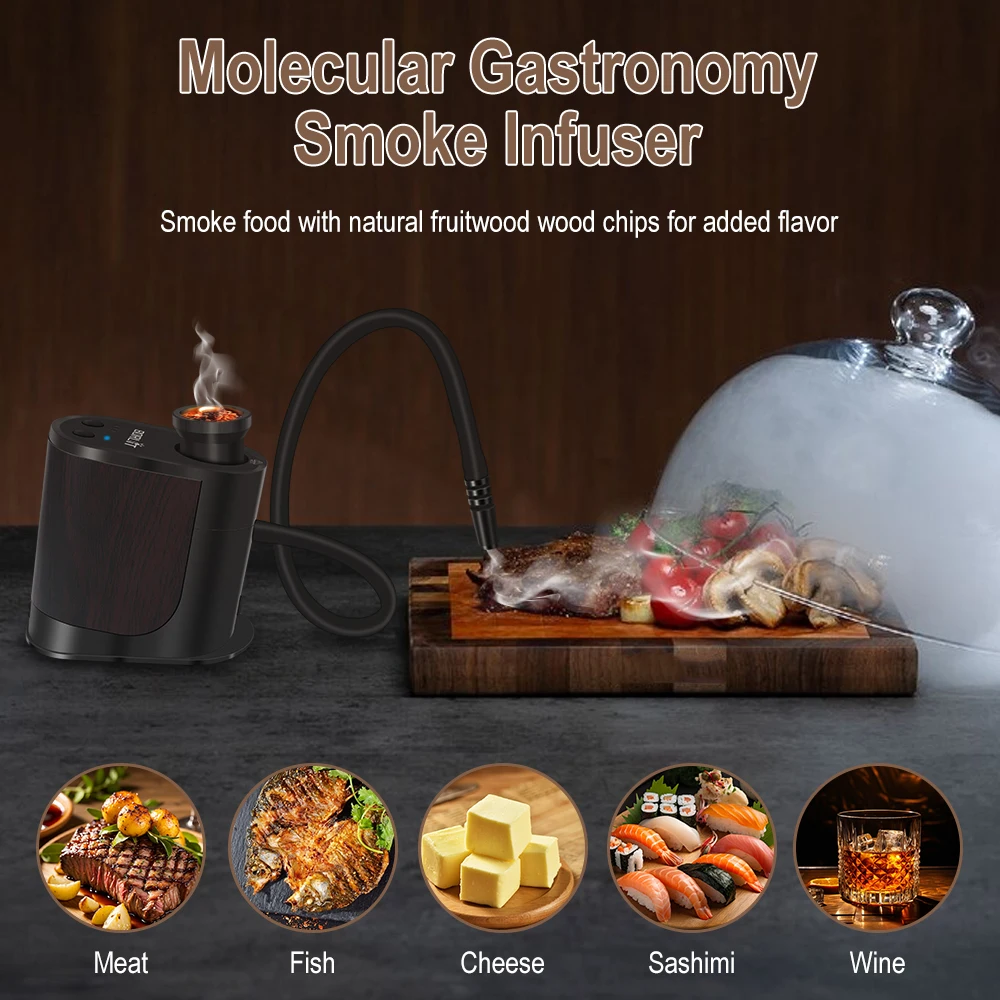 BORUiT BQ500 Smoke Infuser Cuisine Portable Molecular Machine Bar Cold Smoke Generator Meat Burn Cooking Smoking Gun for BBQ