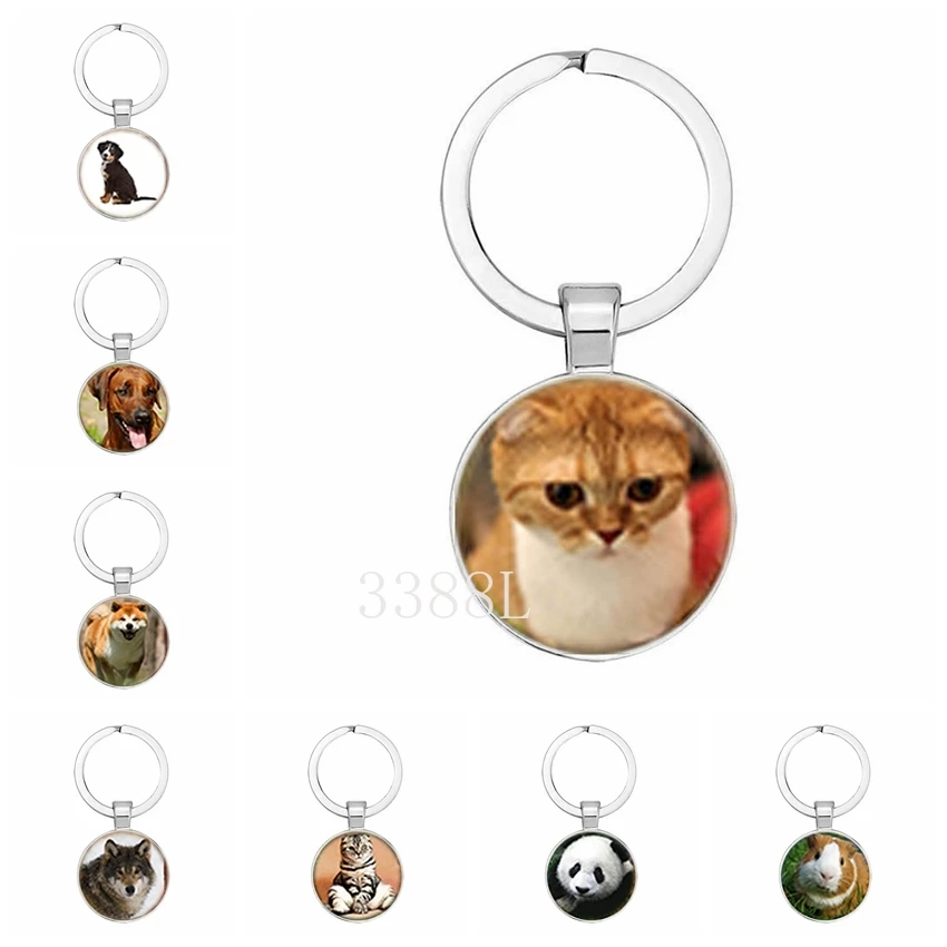 Hot Selling Fashion Jewelry Dome Glass Alloy Keychain Cute Animals Exquisite Classic Gift