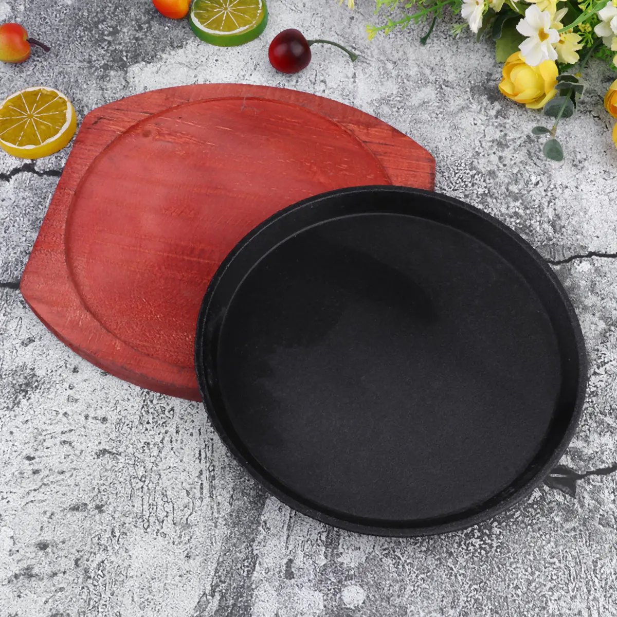 1 BBQ Stovetop Grill Nonstick Griddle Pan Grill Plate Fajita Iron Stovetop Cast Sizzling Griddle Skillet Set Platter Steak Plate