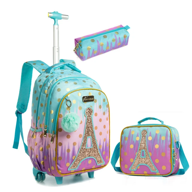 Çocuk okul okul sırt çantası tekerlekli sırt çantası kızlar için  SchooTrolley çantası tekerlekleri çocuklar seyahat çekçekli