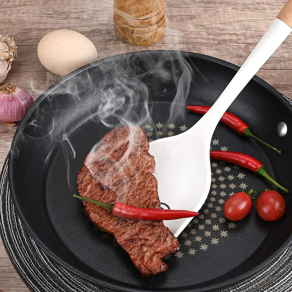 2Pcs Cartoon Spatula Spoon Wooden Handle Cooking Turner Non-Stick Silicone Soup Spoon Ladle Kitchen Pancakes Frying Pan Shovel