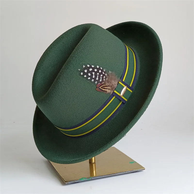 Dark Green Fedora Hat DIY fedora hat small turn-up men's hat retro jazz hat women's role-playing hat mens hat gorras para hom