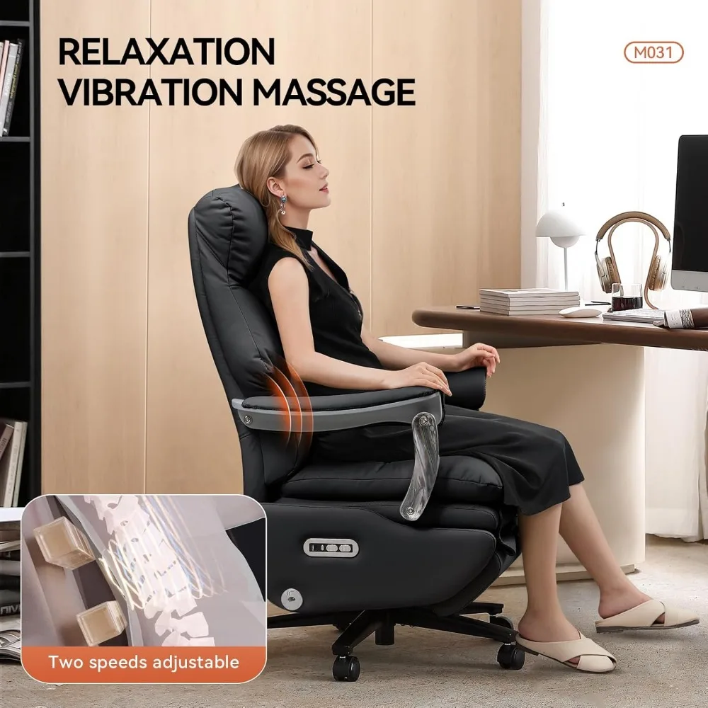 tainable Leather Electric Ergonomic Reclining Home Office Desk Chairs with Massage, Big and Tall Comfy Computer Chair 5