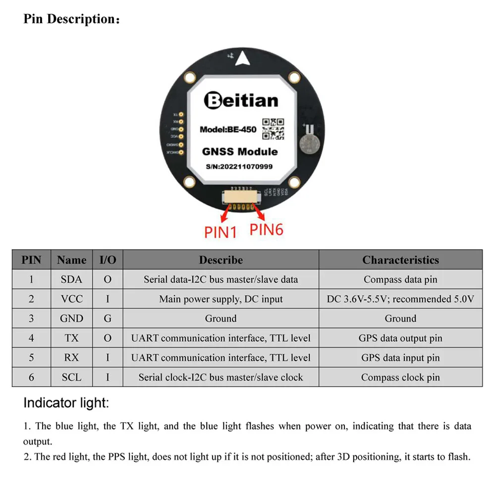 Beitian BE-450 GPS 모듈 M 10050, 나침반 및 플래시 포지셔닝 모듈, GNSS 리시버, 항공기 픽스호크 APM 비행 제어