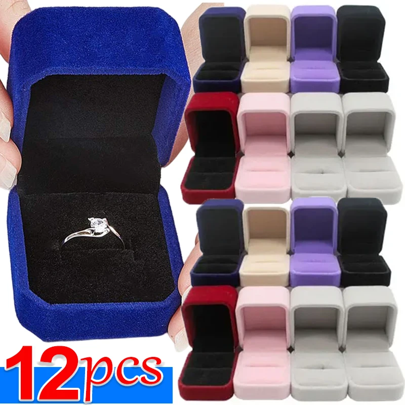 12PCS New Luxury Square Velvet Ring Box Jewelry Case Storage Organizer Gift Packaging Box Portable Travel Wedding Wholesale