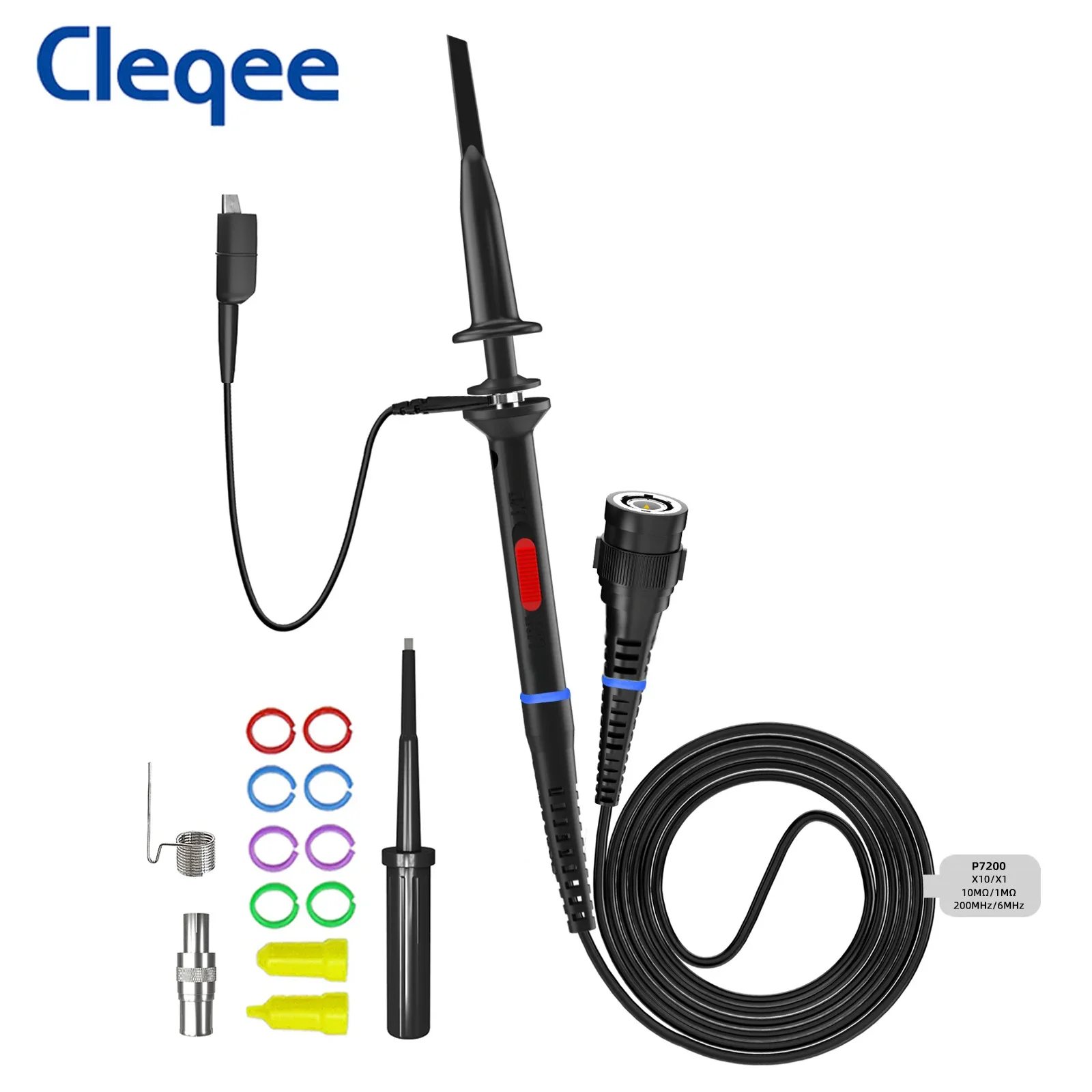 

Cleqee P7200 200Mhz Safety BNC Oscilloscope Probe X1/X10 Switchable Attenuation Protective Cap Adjustment Capacitance Probes