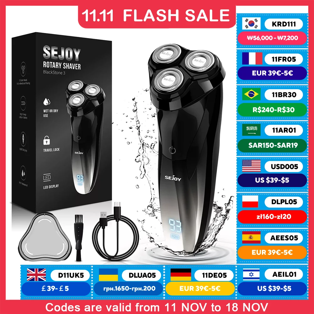 Electric Shaver SEJOY 3D Electric Shaver Wet & Dry Rotary Shavers Pop-up Trimmer Waterproof