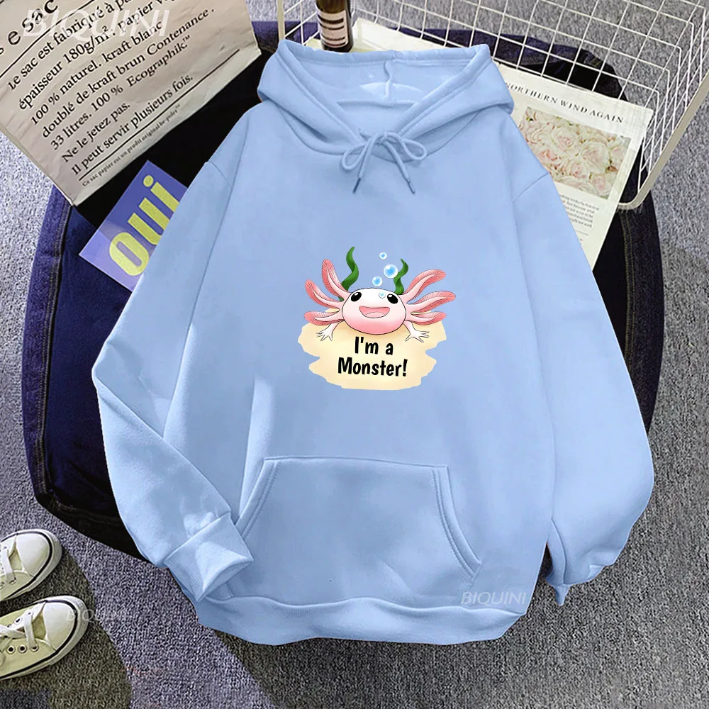 

Axolotl Salute L Am A Monster Hot Sale Warm Oversize Printing Women Sweatshirts 2023 Autumn Winter Hoodies Cute Styles Clothes
