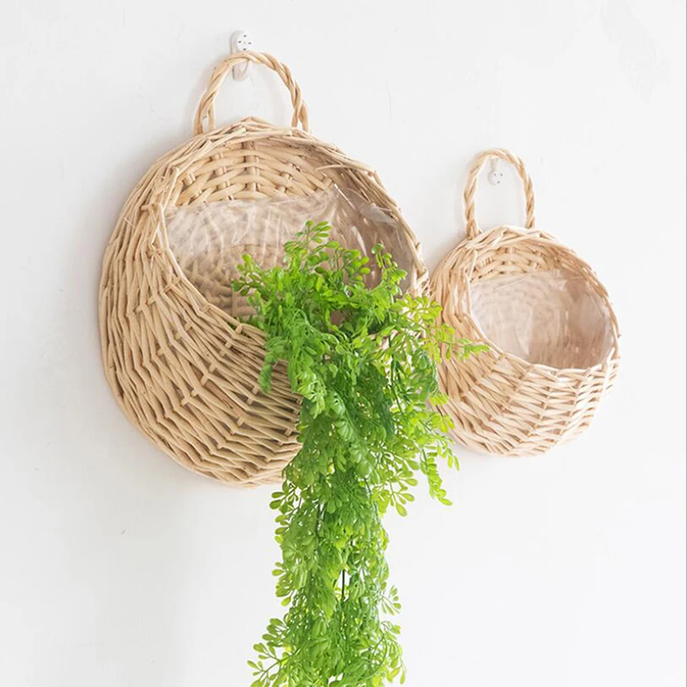 Falra Felszállít Rotangnád kosárba handmade Fonott virágos Izzítócsésze Akasztás szőtt Váza baskets cachepot számára kerti Balkon haza dekor