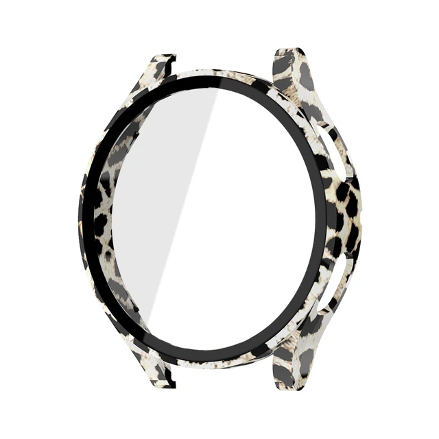 Hard PC +Matte Case With Tempered Glass Screen Protector Compatible for Samsung Galaxy Watch 4 40mm 44mm Yellow Leopard