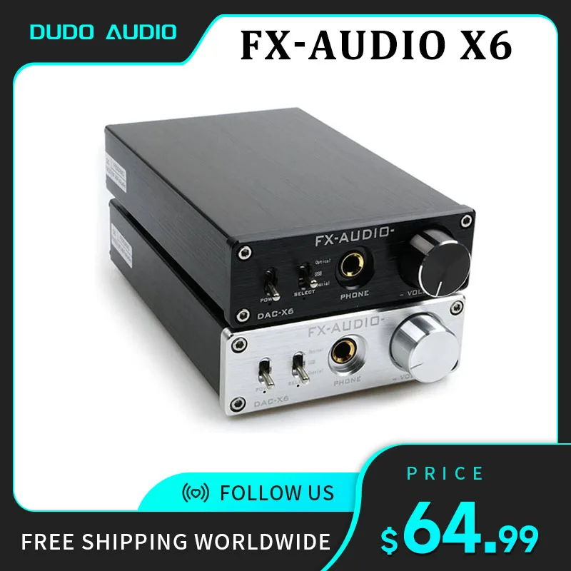 

NEW FX-AUDIO DAC-X6 HiFi 2.0 Digital Audio Decoder DAC Input USB/Coaxial/Optical Output RCA/ Amplifier 24Bit/96KHz DC12V