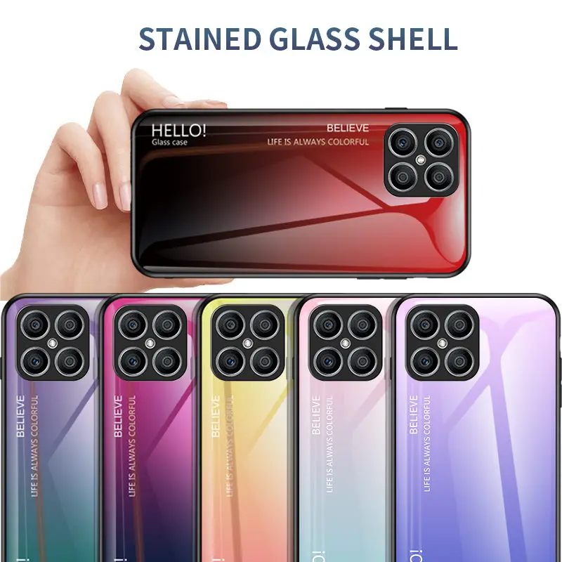 Gradient Tempered Glass Back Cover with Soft TPU Bumper - Hard Case