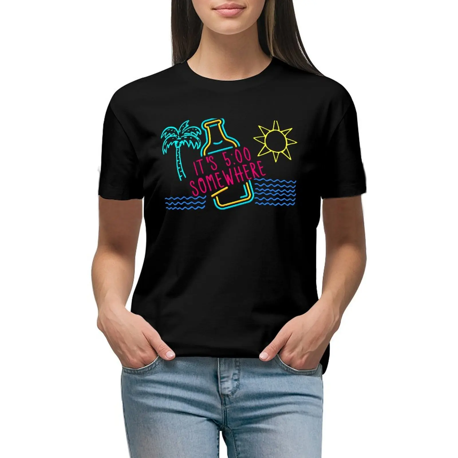 

It's 5 O'clock Somewhere - Beach Vacation T-shirt lady clothes graphics t-shirts for Women loose fit