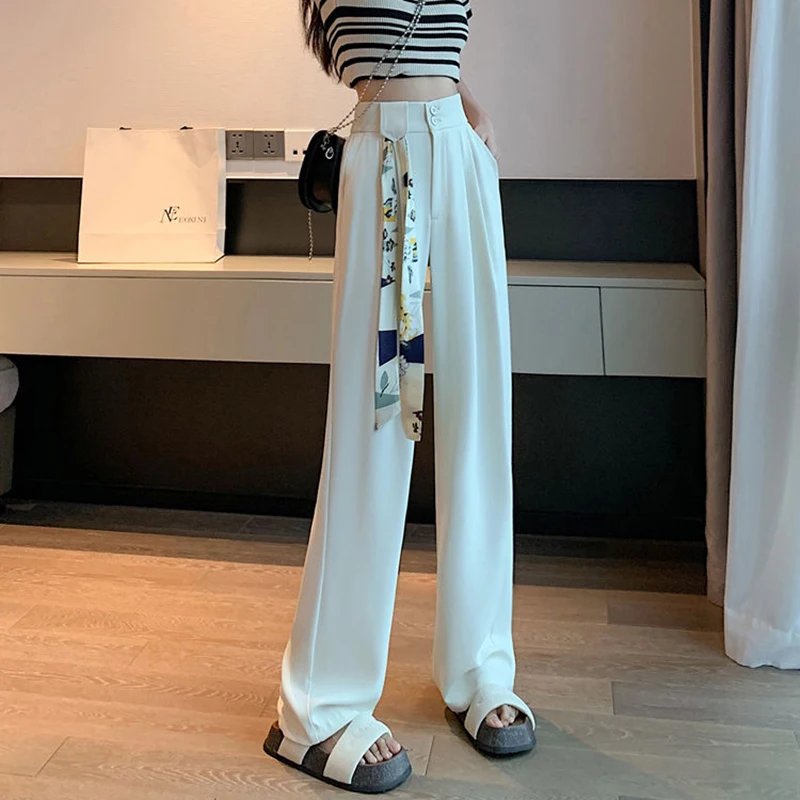 

Gidyq Y2K Women High Waist Suit Pants Summer Fashion Button Female Loose Wide Leg Pants Korean All Match Office Ladies Trousers