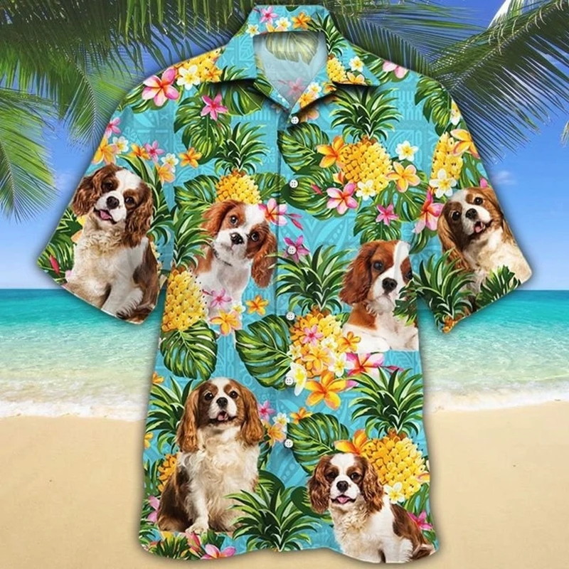 

Hawaii Shirt For Men's Tropical Pets Leaves Dog Floral Summer 3D Printed Casual Harajuku Beach Clothing