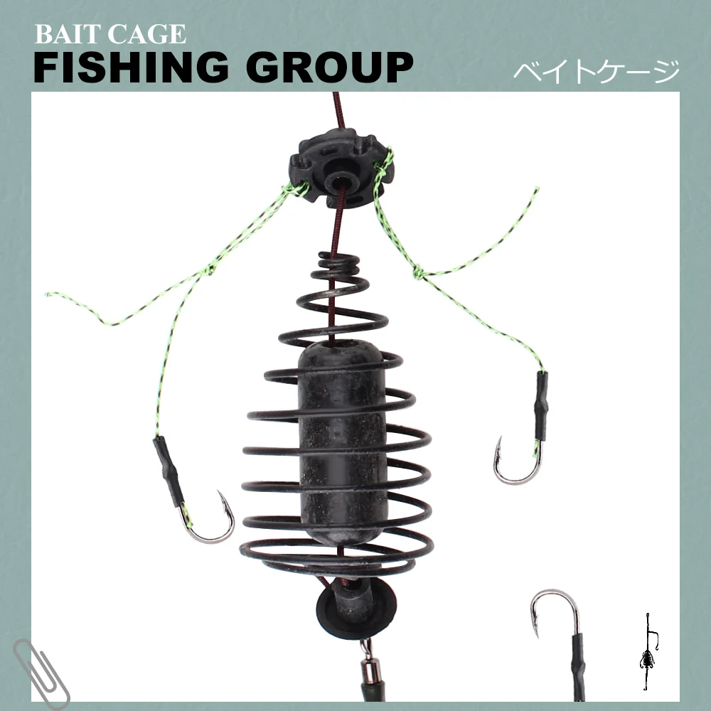 FISH KING 30-80g Haken aus hochkohlenstoffhaltigem Stahl mit Widerhaken, Metallfutterkorb, Karpfenköder, Käfig, Schnur, Gruppe, sinkender Kunstköder_voghion.com