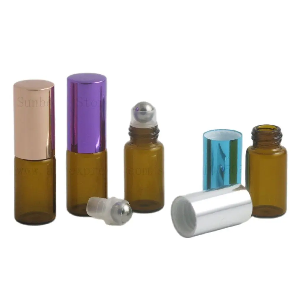 5pcs 3ml Glass Clear Amber Essential Oils Roll-on Bottle Refillable Mini Cute Perfume Sample Test Vial  With Colors Caps 24pcs 70ml transparent test tube glass bottles with cork clear ornament handicrafts gifts refillable perfume vials snack jars