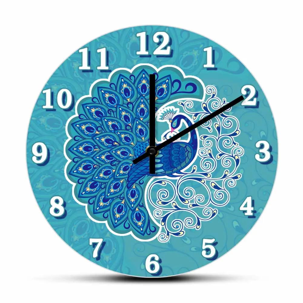 

Peacock Feather Inspired Silent Quartz Wall Clock Natural Living Animal Home Decor Timepieces Bird Art Hanging Clock Wall Watch