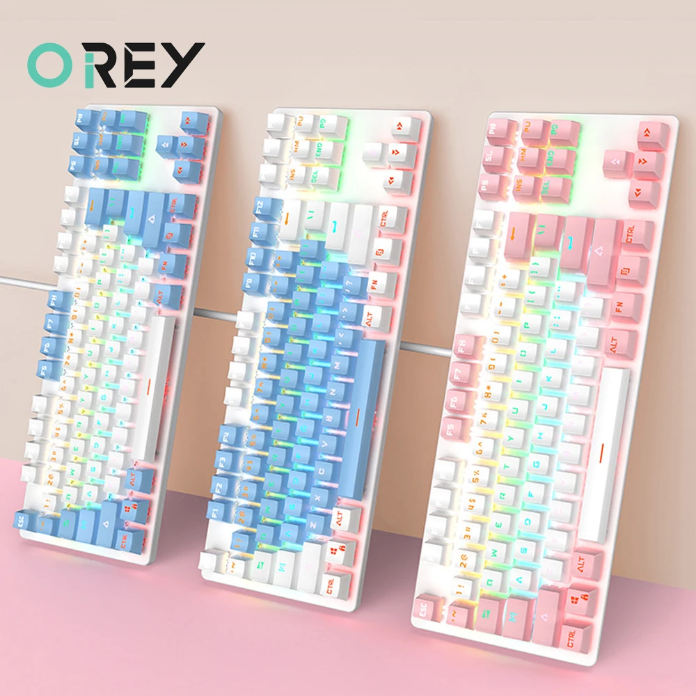 Blue 87 Keys USB Wired Gaming Keyboard, Pastel Lighting Keyboard