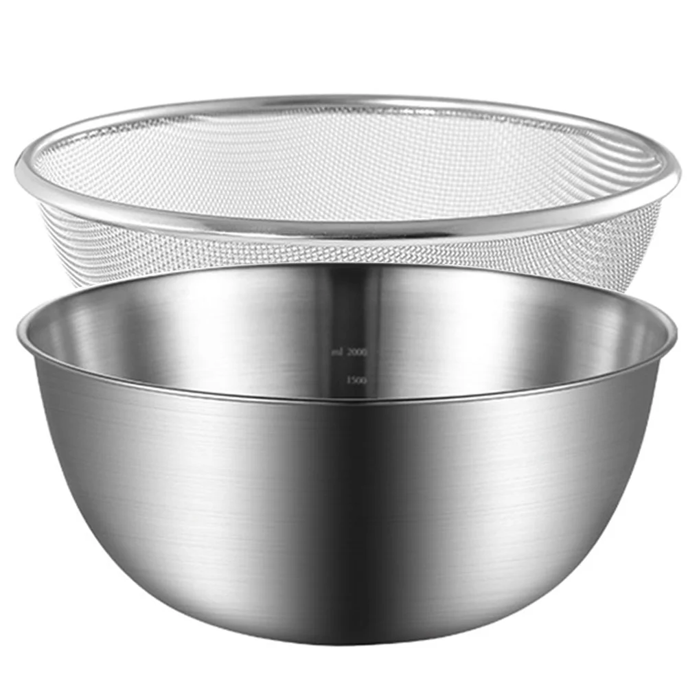 

2pcs/Set Strainer Colander Washing Bowl Basket Vegetable Basin Rice Drain Sifter Mesh Wire Stainless Steel Washer for Kitchen