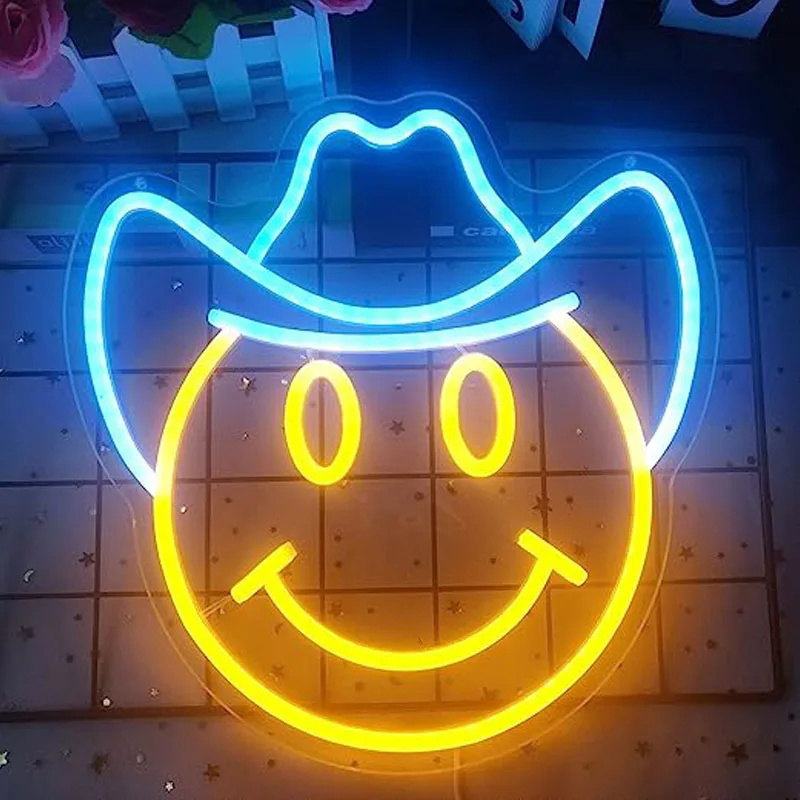 Insegna Al Neon Con Faccina Sorridente per Decorazione Da Parete