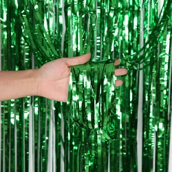 Festive Sequin Foil Fringe Party Backdrop Curtain - 1m wide and 2m long (Glossy Green)