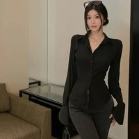 Gidyq mode femmes chemises de pansement coréen tout Match Streetwear femme mince Blouse printemps décontracté blanc cloche manches chemise nouveau 5