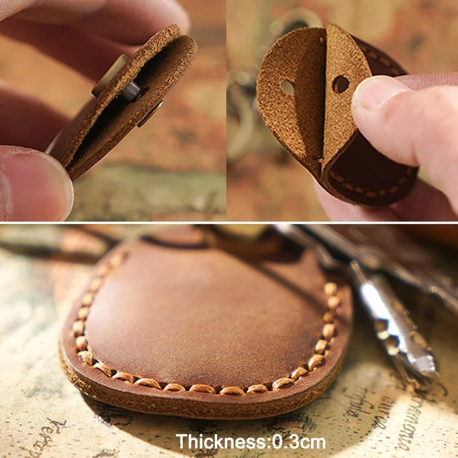 Premium Genuine Leather NFC Access Card & Airtag Holder with Key Ring - Handmade Keychain and Protector Cover