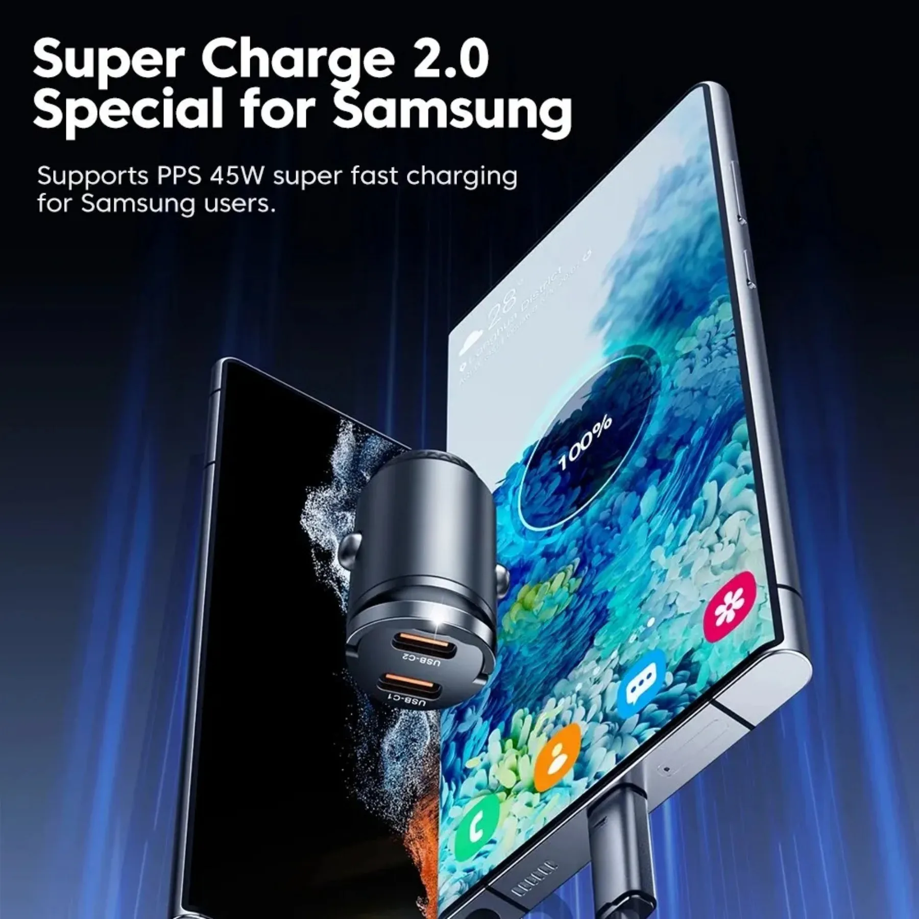 Car Charger Mini PD 45W Car Charger Pull Ring Fast Charging USB C Phone Charger Adapter For iPhone 14 13 Pro Xiaomi Samsung Huawei