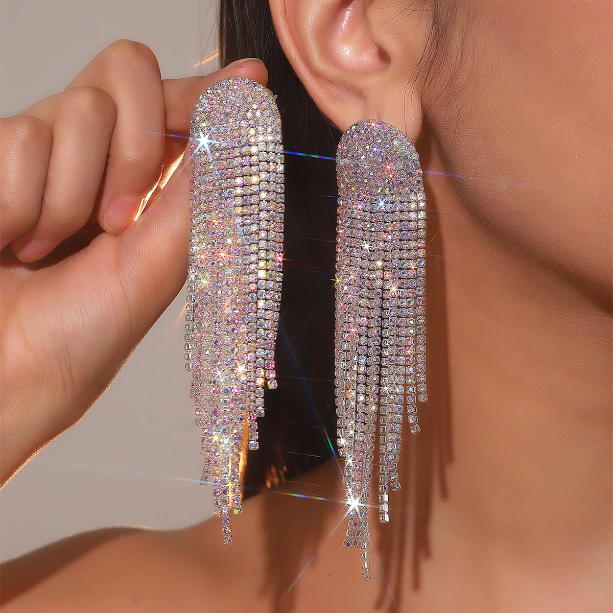 Boho Strass Nappe Dichiarazione Orecchini In Argento Per Donne E Ragazze Catena Lunga Moda Per Il Matrimonio