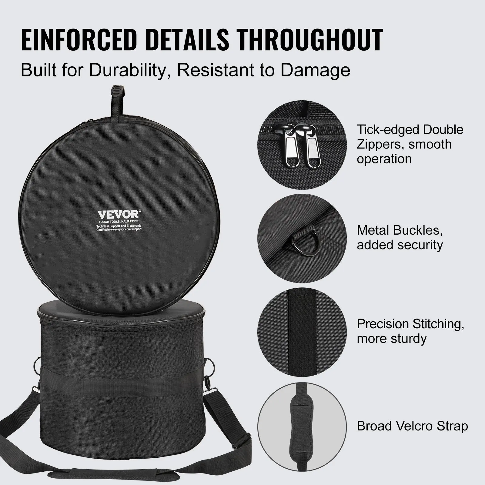 5-Piece Drum Bag Set, 1680D Oxford Fabric, Padded Drum Bags and Cases with 4.92 ft Detachable Shoulder Strap Carry Handles 6