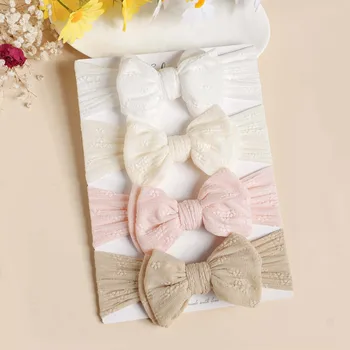 2pcs Baby Soft Mesh Dual-layers Bow Headband Summer Breathable Flowers Embroidery Turban For Kids Newborn Cute Hair Accessories 1