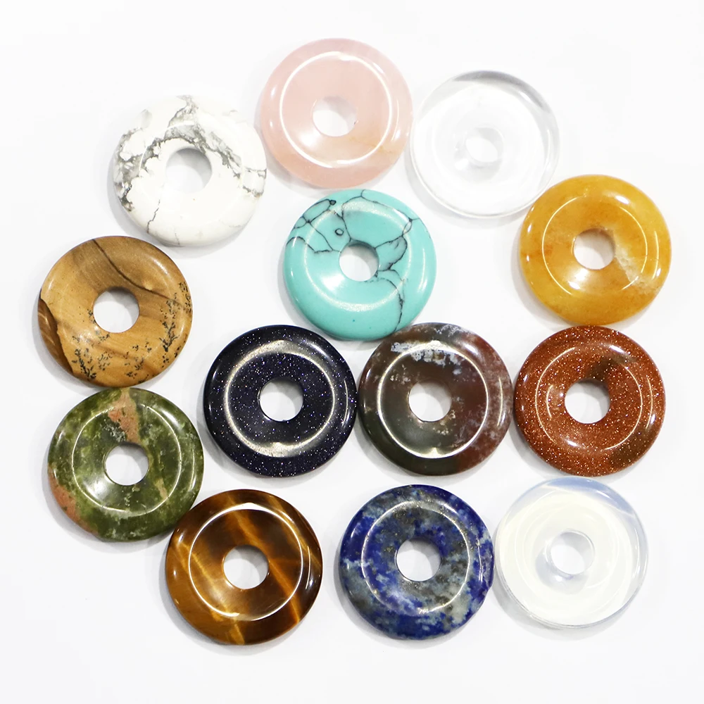 25MM Natural Stone Necklace Agate Pendants Charms Safety Buckle Amulet Sodalite Lapis Lazuli Jade Jewelry Accessories Wholesale
