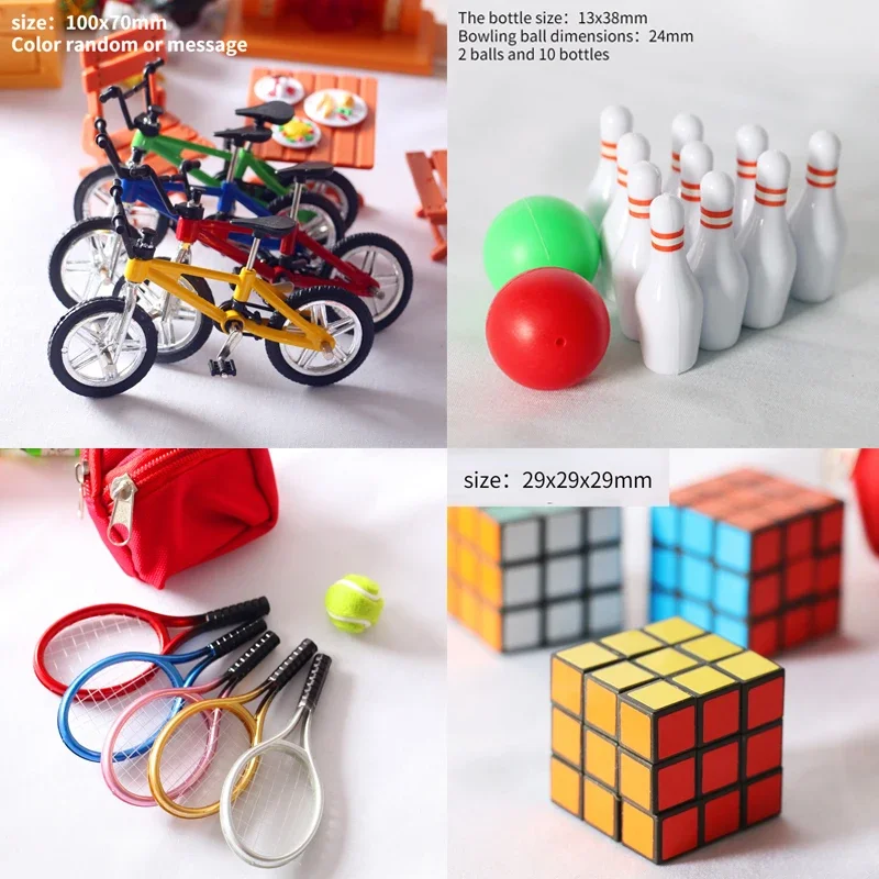 Miniature Ornament Dollhouse Mini Scene Accessories Simulation Sports Goods Mountain Bike Skateboard Baseball Bowling Racket Tennis Model