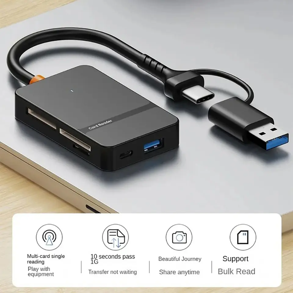 USB C 8-in-1 Card Reader Multi-functional Card Reader Support SD/TF/CF/MS Card Read 5Gbps Write Read U Disk Flash Card Adapter image 3
