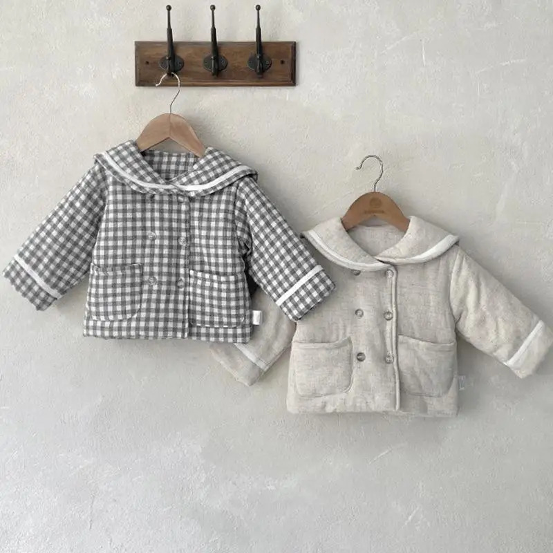 2024 AncoBear 여아용 패딩 두꺼운 코트, 겨울 어린이 더블 브레스트 코튼 패딩 재킷, 유아 따뜻한 야외 의류 