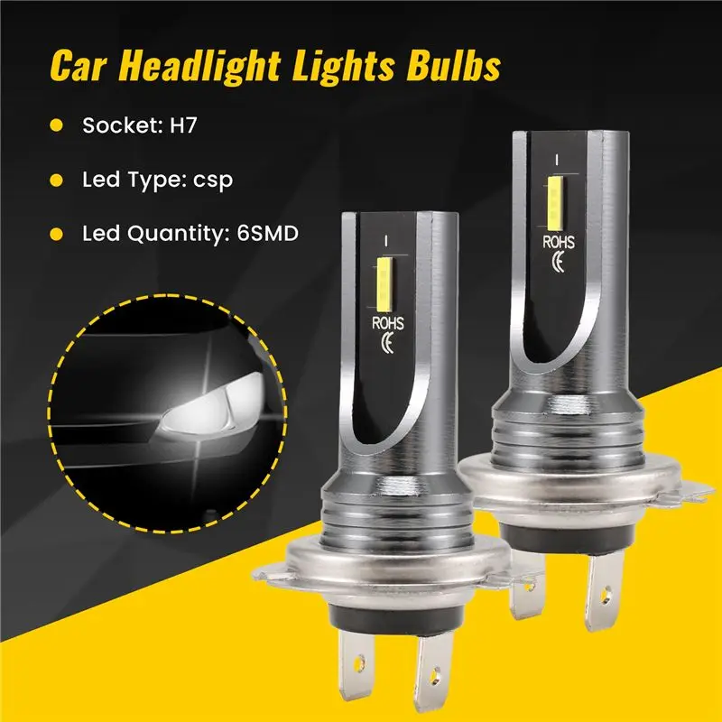 P-프리미엄-2Pcs 자동차 H7 LED 전구 헤드 라이트 램프 화이트 6000K 80W CSP 칩 6SMD 오토바이 안개 램프 1860 16000LM 러닝 라이트