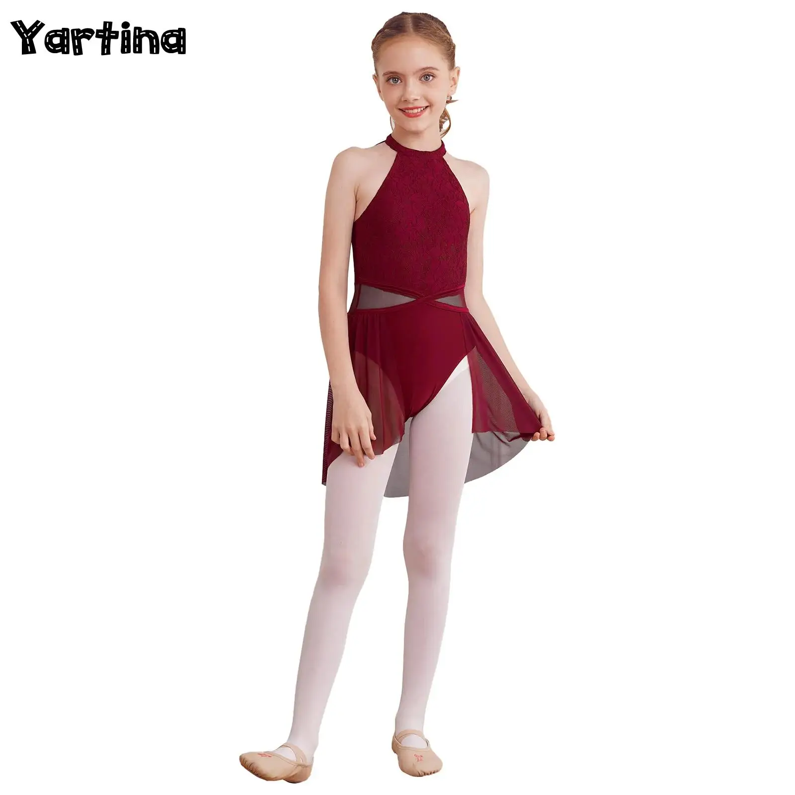 

Girls Ballerina Ballet Dress Asymmetrical Chiffon Lyrical Dance Dress Gymnastics Dancewear Latin Jazz Modern Contemporary Dress