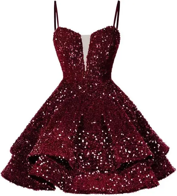 Spaghetti Strap Cocktail Gown Short Mini Skirt Sequined Party Dresses