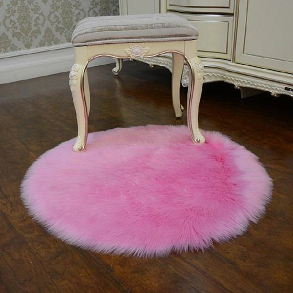 Dia.40cm Round Artificial Wool Shaggy Floor Mat Soft Bedside