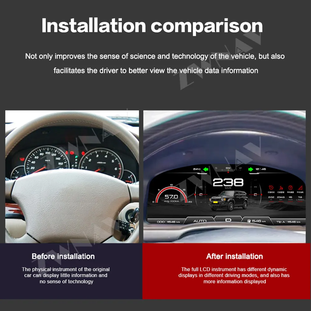 Panel de Instrumentos Digital de 12.3 Pulgadas para Toyota Prado 2004-2009, Pantalla LCD, Tablero de Mandos, Velocímetro Automático, Repuesto de Indicadores 6