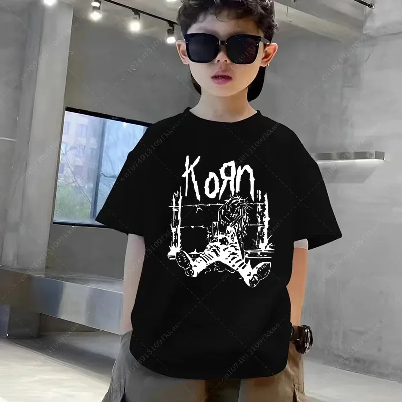 

Children Streetwear Korn Tshirts Summer Vintage T-shirts KORN Rock Band T-shirt Y2k Retro Tshirt Boy Girl Loose Cotton T Shirts