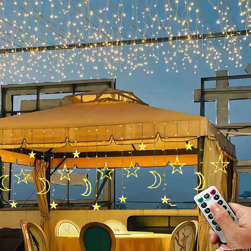 Guirlande lumineuse led avec étoiles et lune, rideau décoratif pour noël,  Ramadan, nouvel an, guirlande lumineuse féerique, pour salle de mariage,  décoration de maison, 2023