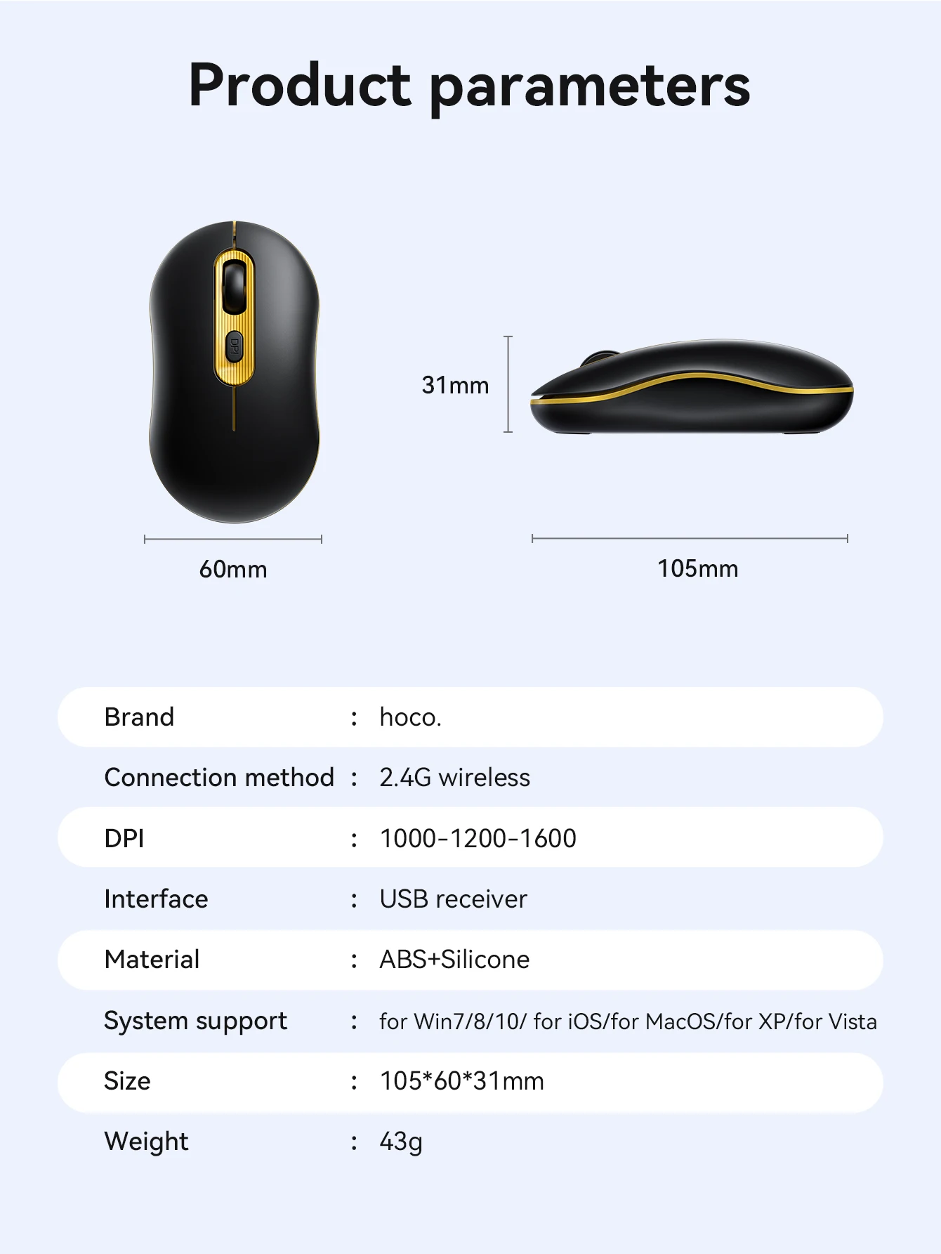 HOCO GM21 2.4G Wireless Mouse 1600 DPI Silent & Ergonomic
