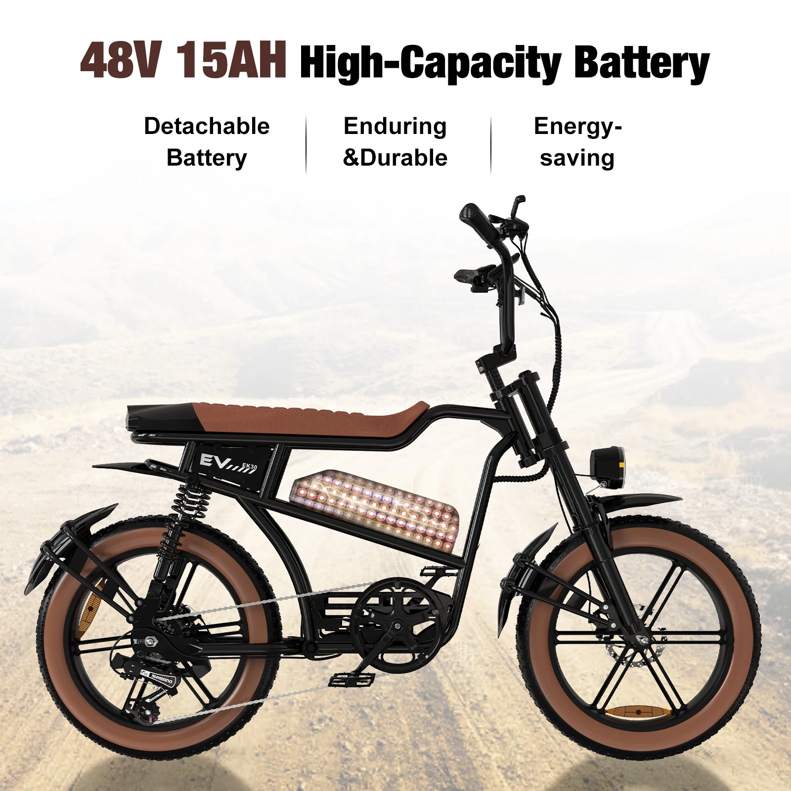 EVERCROSS EK30 720W Electric Bike for Adults, 20" Fat Tire Electric Bicycle, 23MPH + 60 Miles, 48V15AH Ebike, 7-Speed, UL